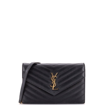 Saint Laurent Classic Monogram Wallet on Chain Matelasse Chevron Leather Small