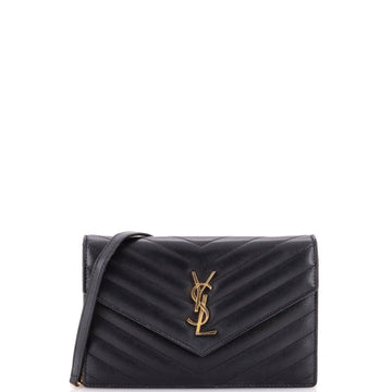 Saint Laurent Classic Monogram Wallet on Chain Matelasse Chevron Leather Small