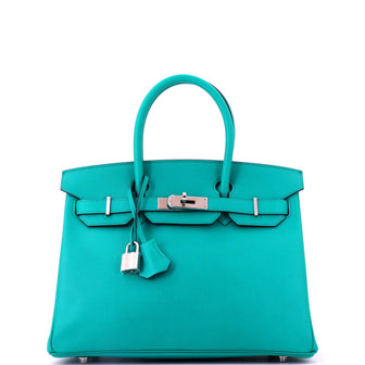 Hermes Birkin Handbag Blue Epsom with Palladium Hardware 30