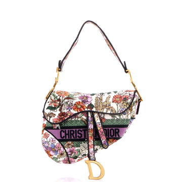 Christian Dior Saddle Bag Logo Embroidered Canvas Medium