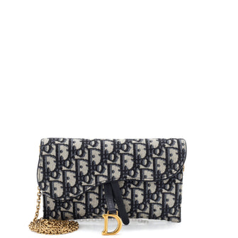 Christian Dior Saddle Chain Wallet Oblique Canvas