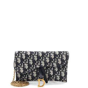 Christian Dior Saddle Chain Wallet Oblique Canvas