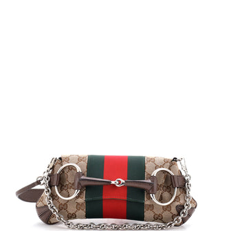 Gucci Horsebit NM Web Chain Clutch GG Canvas Small