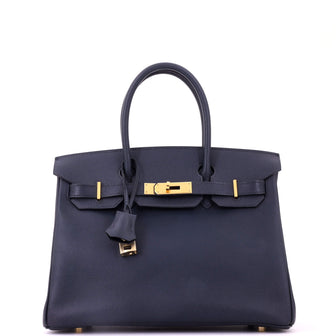 Hermes Birkin Handbag Blue Epsom with Gold Hardware 30