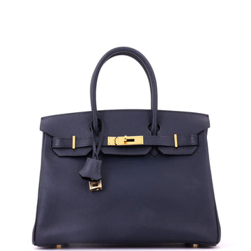 Hermes Birkin Handbag Blue Epsom with Gold Hardware 30
