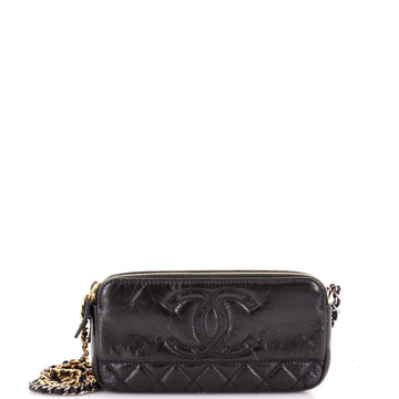 Chanel CC Double Zip Clutch with Chain Quilted Glazed Aged Calfskin