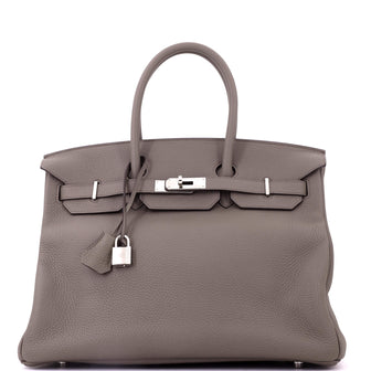 Hermes Birkin Handbag Etain Clemence with Palladium Hardware 35