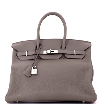 Hermes Birkin Handbag Etain Clemence with Palladium Hardware 35