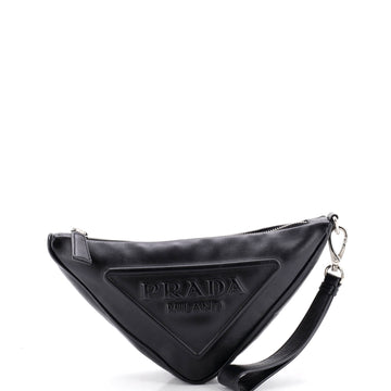 Prada Triangle Logo Wristlet Pouch Embossed Leather