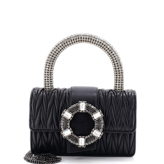 Miu Miu Crystal Buckle Top Handle Flap Bag Matelasse Leather Small