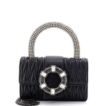 Miu Miu Crystal Buckle Top Handle Flap Bag Matelasse Leather Small