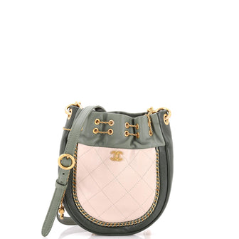 Chanel CC Drawstring Bucket Bag Quilted Leather with Chain Detail Small