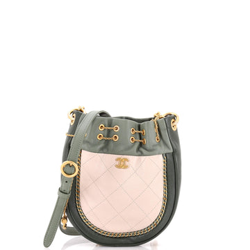 Chanel CC Drawstring Bucket Bag Quilted Leather with Chain Detail Small