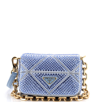 Prada Triangle Chain Flap Bag Crystal Embellished Quilted Satin