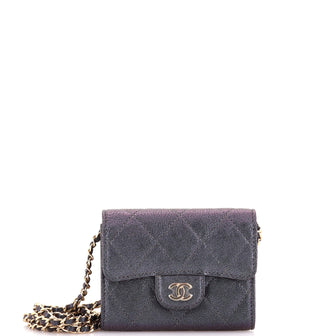 Chanel Classic Flap Card Holder on Chain Quilted Iridescent Caviar Mini