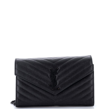 Saint Laurent Classic Monogram Wallet on Chain Matelasse Chevron Leather Medium