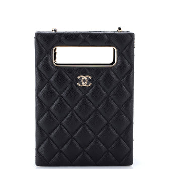 Chanel Chain Around Cut Out Handle Evening Tote Quilted Caviar Mini