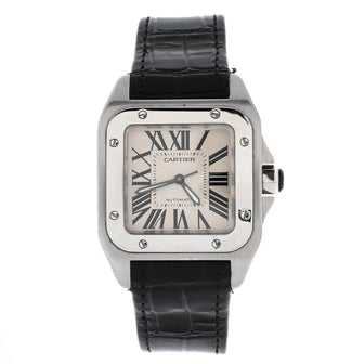 Cartier Santos 100 Automatic Watch Stainless Steel and Alligator 33