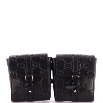 Gucci Double Belt Bag GG Embossed Perforated Leather