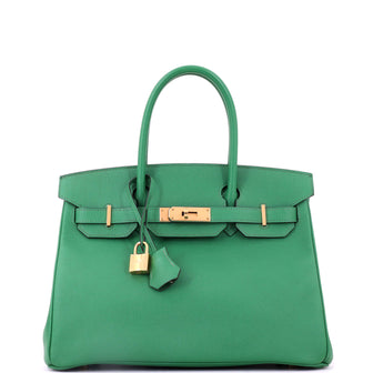 Hermes Birkin Handbag Green Epsom with Gold Hardware 30