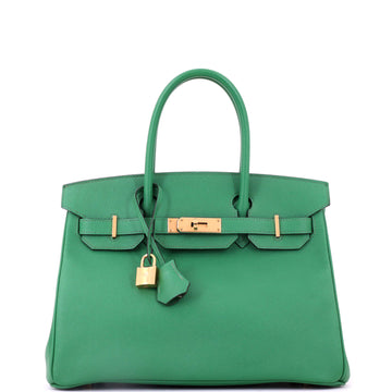 Hermes Birkin Handbag Green Epsom with Gold Hardware 30