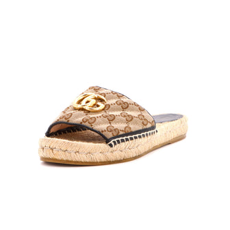 Gucci Women's GG Marmont Espadrilles Slide Sandals Diagonal Quilted GG Canvas