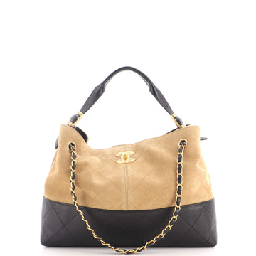 Chanel Coco Base Shopping Bag Quilted Suede and Lambskin Small