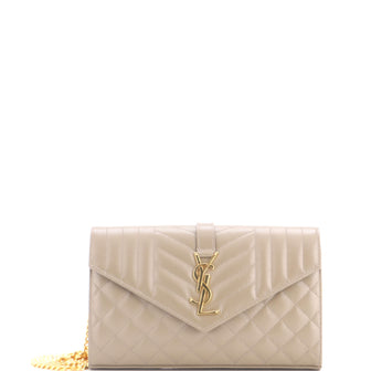 Saint Laurent Classic Monogram Chain Wallet Mixed Matelasse Leather Medium
