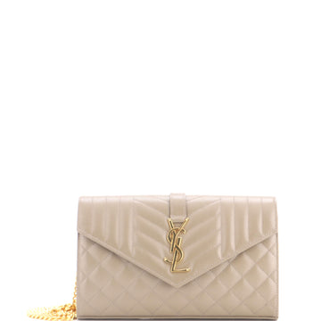 Saint Laurent Classic Monogram Chain Wallet Mixed Matelasse Leather Medium