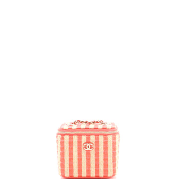 Chanel Classic Vanity Case with Chain Striped Raffia and Jute Mini