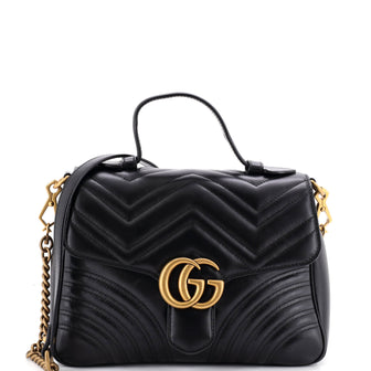 Gucci GG Marmont Top Handle Flap Bag Matelasse Leather Small
