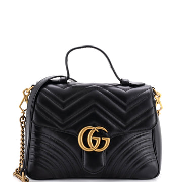 Gucci GG Marmont Top Handle Flap Bag Matelasse Leather Small