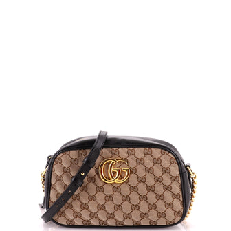 Gucci GG Marmont Shoulder Bag Diagonal Quilted GG Canvas with Leather Small