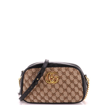 Gucci GG Marmont Shoulder Bag Diagonal Quilted GG Canvas with Leather Small