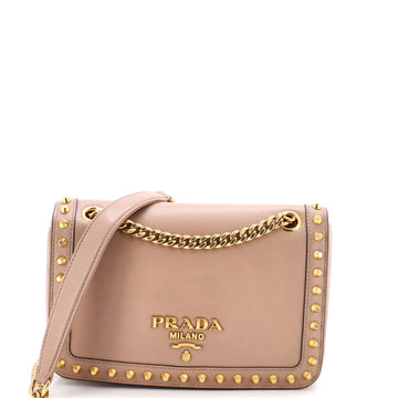 Prada Chain Flap Bag Studded Glazed Calfskin Medium