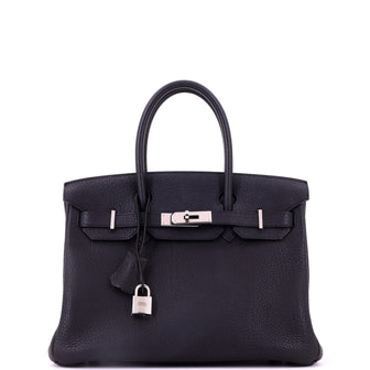 Hermes Birkin Handbag Black Fjord with Palladium Hardware 30