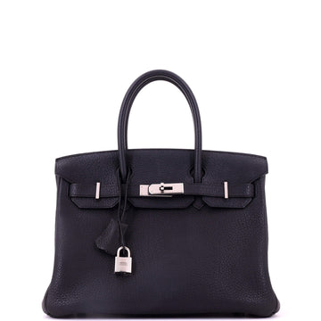 Hermes Birkin Handbag Black Fjord with Palladium Hardware 30