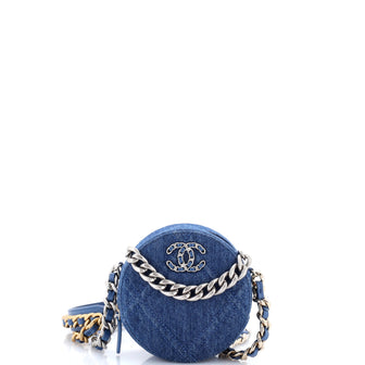 Chanel 19 Round Clutch with Chain Quilted Denim