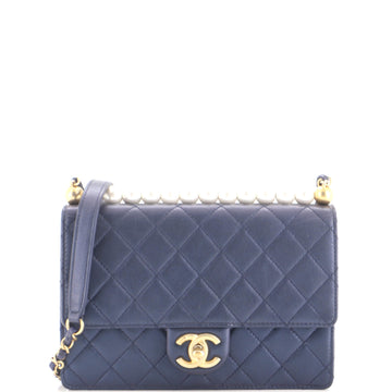 Chanel Chic Pearls Flap Bag Quilted Iridescent Caviar Small