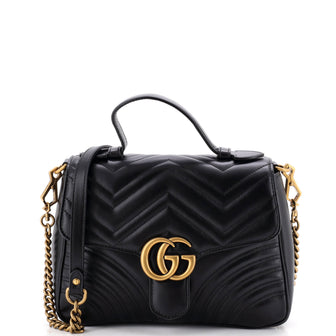 Gucci GG Marmont Top Handle Flap Bag Matelasse Leather Small