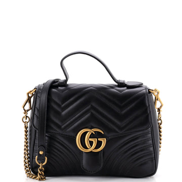Gucci GG Marmont Top Handle Flap Bag Matelasse Leather Small
