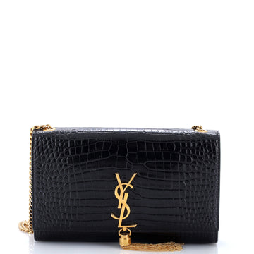 Saint Laurent Classic Monogram Tassel Crossbody Bag Crocodile Embossed Leather Medium