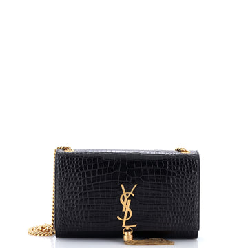 Saint Laurent Classic Monogram Tassel Crossbody Bag Crocodile Embossed Leather Medium