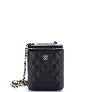 Chanel Vertical Classic Vanity Case with Chain Quilted Caviar Small