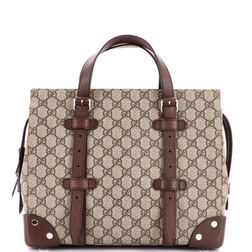Gucci Buckle Travel Tote GG Coated Canvas with Leather Medium