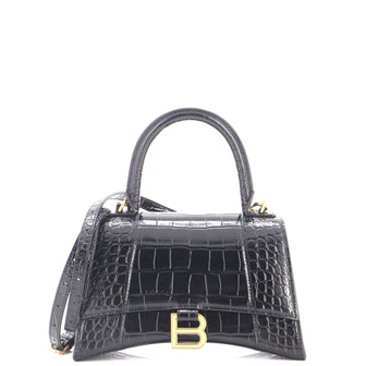 Balenciaga Hourglass Top Handle Bag Crocodile Embossed Leather Small