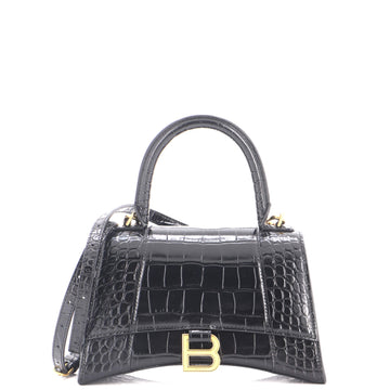 Balenciaga Hourglass Top Handle Bag Crocodile Embossed Leather Small
