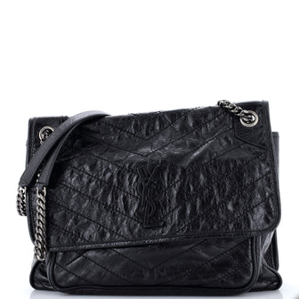 Saint Laurent Niki Chain Flap Bag Matelasse Chevron Leather Large