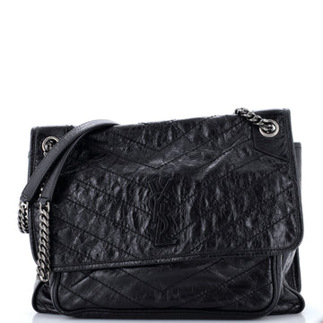 Saint Laurent Niki Chain Flap Bag Matelasse Chevron Leather Large