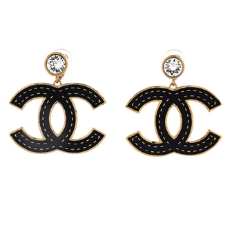 Chanel CC Drop Clip-On Earrings Metal with Crystals and Leather